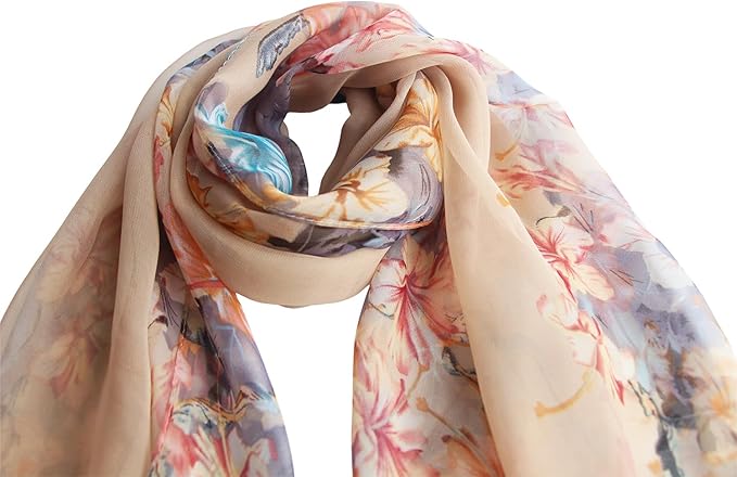 Pokeedioty Scarfs for Women Lightweight Fashion Scarves Elegant Floral Pattern Sheer Scarfs