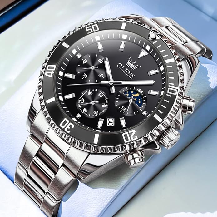 OLEVS Mens Watches Big Face Stainless Steel Waterproof Date Analog Quartz Watches Fashion BusinessWrist Watches for Men…