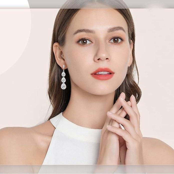 LMXXVJ Necklace Long Earrings Bracelet Set, White Gold Plated Created Blue Sapphire Jewelry Set Wedding Party Gift Jewelry for Women Bridal Bridesmaid