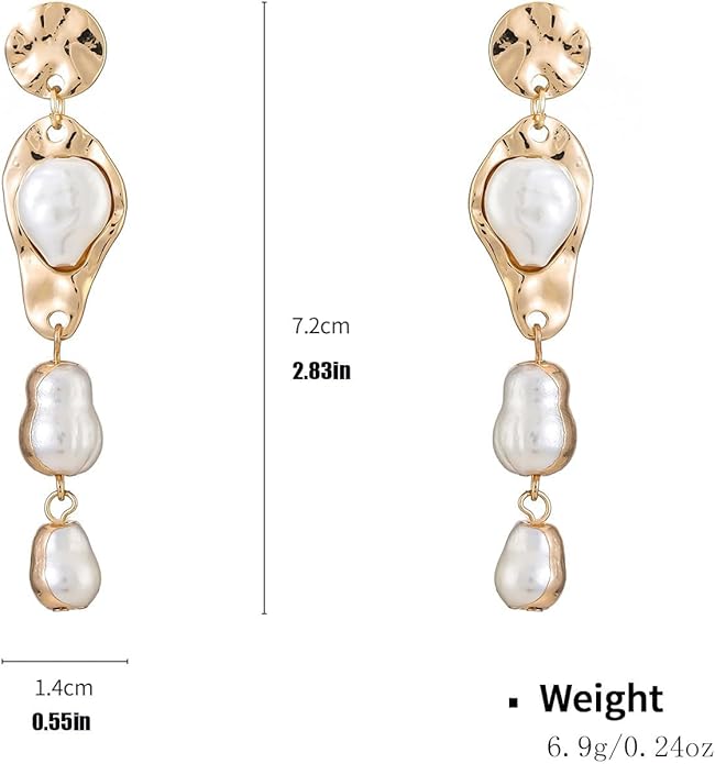 Statement Pearl Dangle Earrings,Gold and Large Pearl,Luxury Chandelier Organic Style Earrings