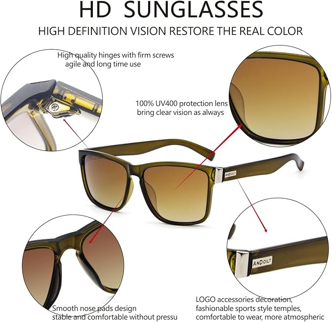 ANDOILT Sport Polarized Square Sunglasses