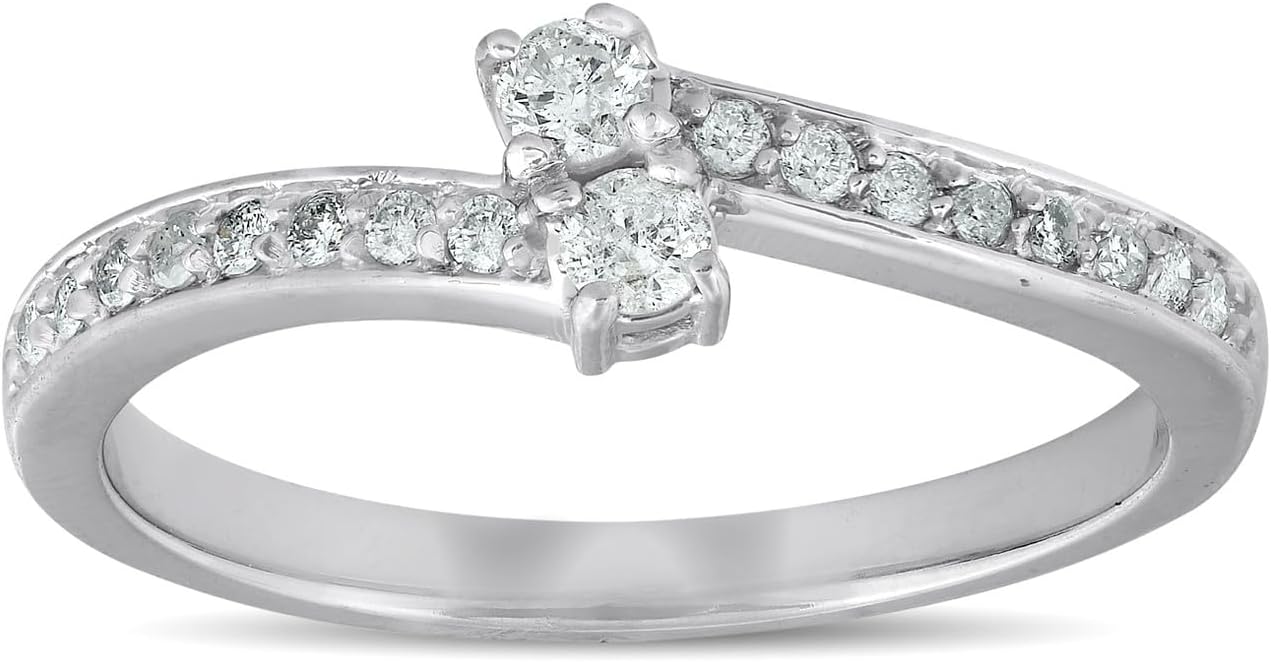 Pompeii 1/4 Ct Two Stone Diamond Engagement Forever Us Ring White Gold Anniversary Band