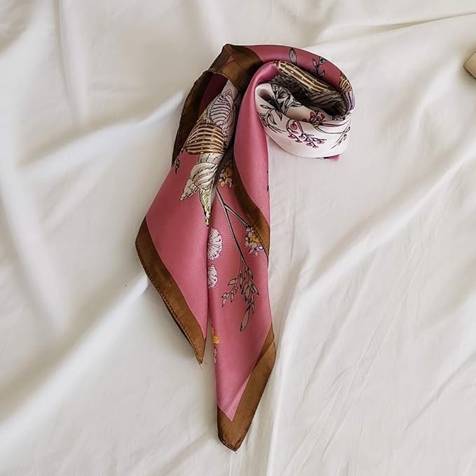 FONYVE Silk Feeling Scarf Medium Square Satin Head Scarf for Women 27.5 × 27.5 inches