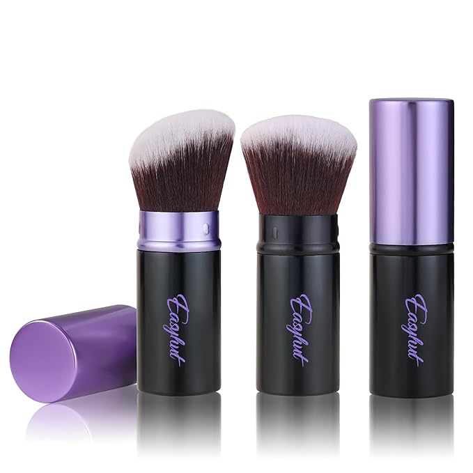 Retractable Kabuki Makeup Brushes 2 Pcs Blush Brushes Set Portable Powder Brushes with Flat and Angled Top for Liquid Cream Cosmetics Travel, large/1.18inch(violet)
