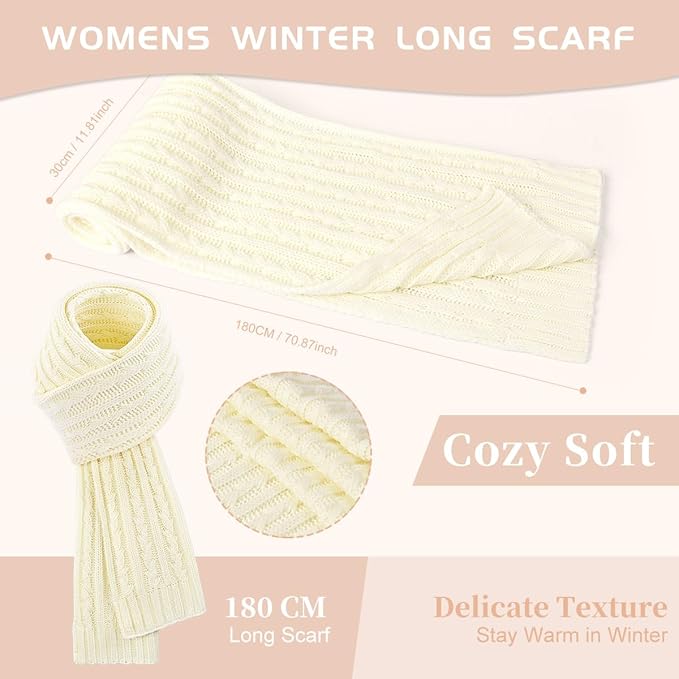 Womens Winter Warm Beanie Hat Long Scarf Touchscreen Gloves Set with Fleece Lined Skull Pom Caps 3 in 1 Set for Gift