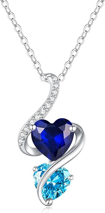 LOUISA SECRET Unique Double Heart Necklace Gifts for Wife Women, 925 Sterling Silver Tiny Birthstone Pendant Jewelry Gift for Her Girlfriend Mom Valentine's Day Anniversary Mother's Day Birthdays & Christmas