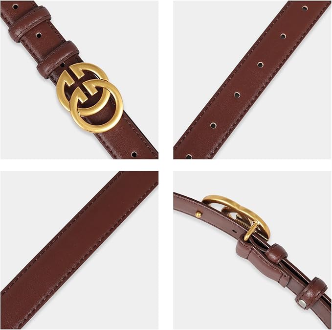 Women's Fashion Classic Metal Buckle Leather Belt with Jeans Dress