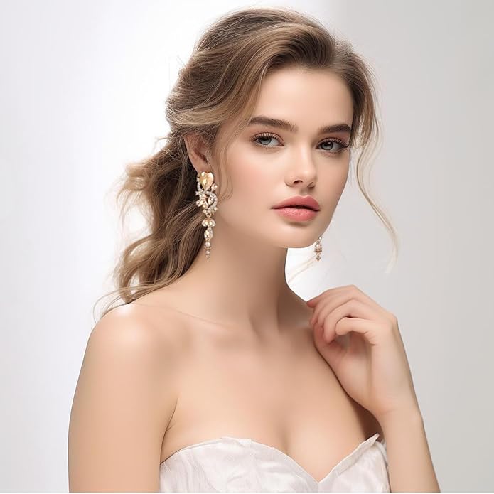 Fashion Rhinestone Statement Drop Dangle Earrings Long Colorful Crystal Bridal Wedding Teardrop Chandelier Earrings for Women Prom Pageant