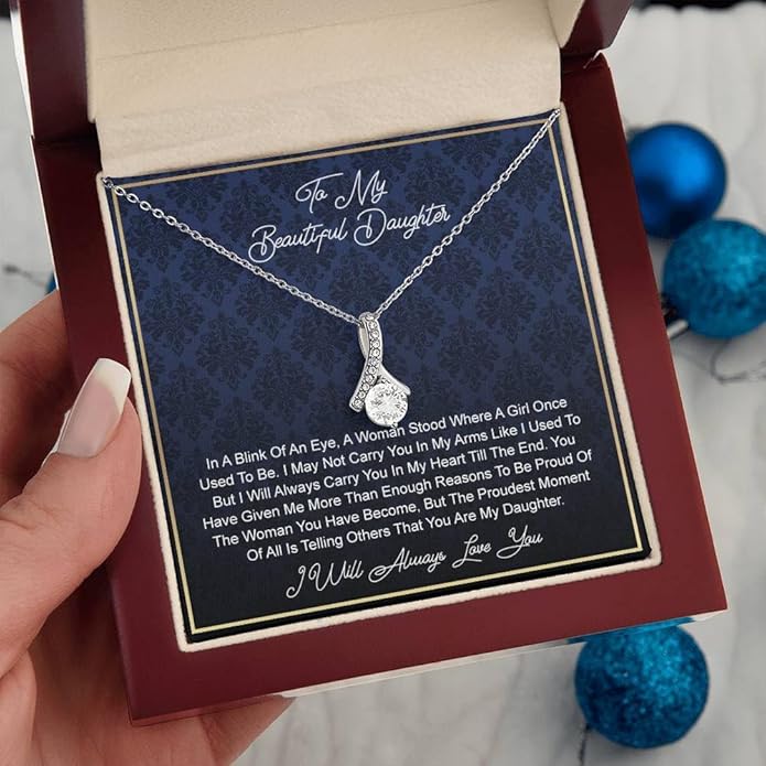 VIRAGIL To My Daughter Gift Necklace From Dad or Mom - Badass Daughter Jewelry With Heartfelt Message & Elegant Box