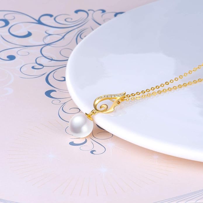 Real Gold Pearl Jewelry. 18k Gold Earrings and 14k Gold Pendant and Chain Necklace, Jewelry Gifts for Her