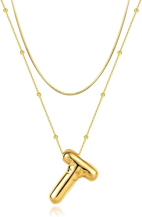 LUCA SMITH Initial Necklaces for Women, Dainty Balloon Bubble Letter, Name Letter Alphabet Pendant Layered Choker Chain Jewelry Gift