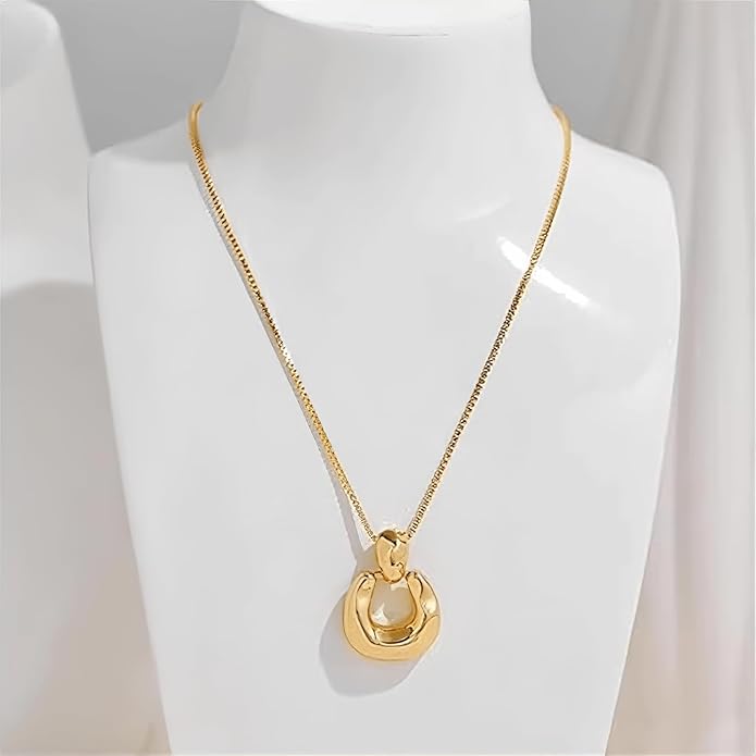 Necklace Earring Set for Women | 18K Gold Plated Statement jewelry | Trendy Pendant Necklace and Hoop Earrings for Her
