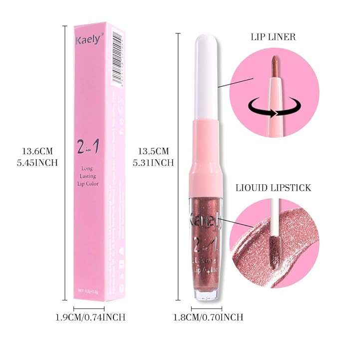 Kaely 2-in-1 Dark Bronze Metallic Lipstick and Lip Liner, Shimmer Liquid Metallic Lipsticks for Women, Glitter Lip Gloss Stain Long Lasting Waterproof Smudge Proof 24 Hour, Vegan Makeup, 06