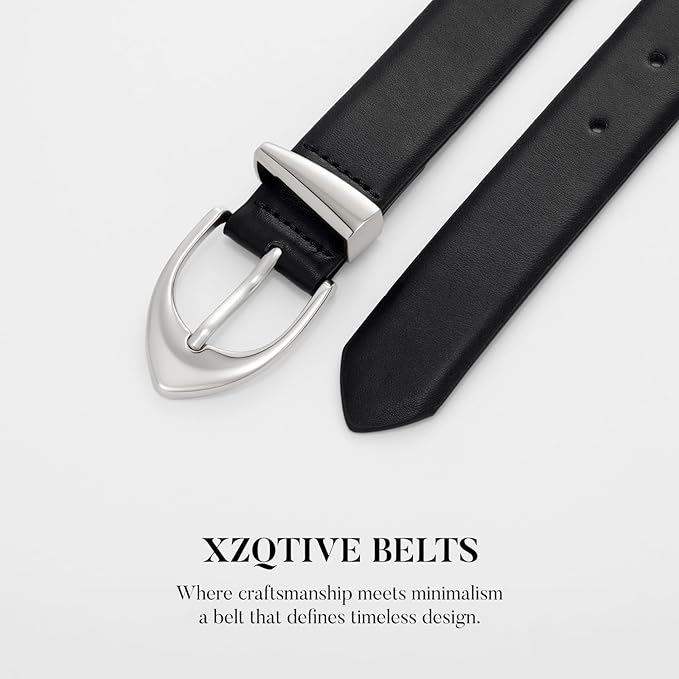XZQTIVE Women's Leather Belts, Classic Minimalist Design For Jeans Pants Dresses, Black Belt With Gold Buckle