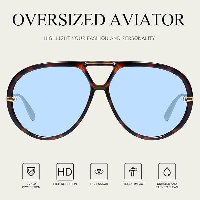 mosanana Trendy Oversized Aviator Sunglasses for Women Retro Style MS52478