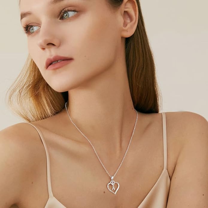 STORUP Gifts for Women Teen Girls - Heart Initial Necklaces for Women Girls, 14K-Gold-Plated Cubic Zirconia Initial A-Z Pendant Dainty Heart Necklaces for Teen Girl Jewelry Birthday Gifts