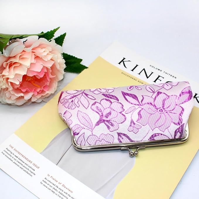 Long Coin Purse Clutch Handbag Change Pouch Wallet with Clasp Closure Compact Design for Women Gift Box (Pink)
