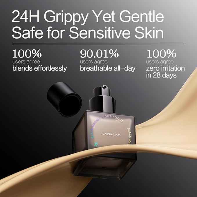 CARSLAN Black Magnet Liquid Foundation, 24H Longlasting Matte Finish Face Base Makeup, Waterproof, Smudgeproof, Buildable, Full Coverage Natural Finish, 30ml/1.05 Fl Oz, P02 For Light Skin