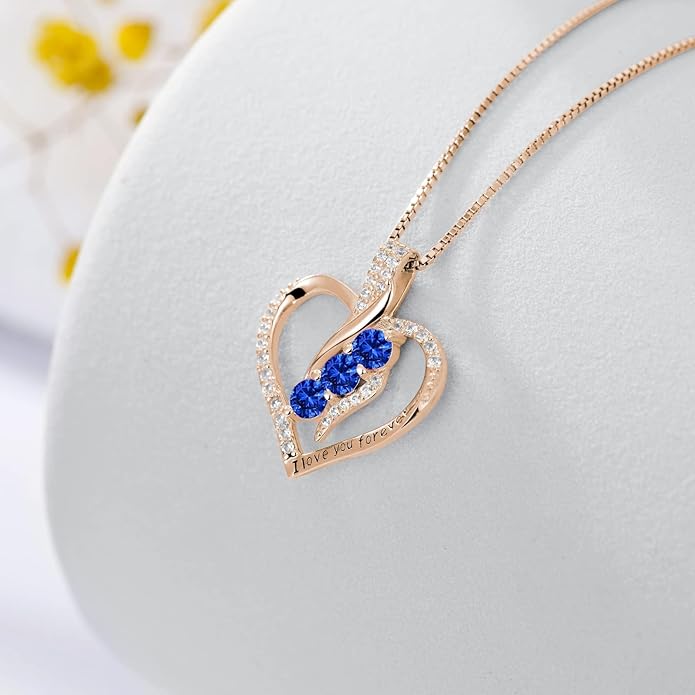 Rose Heart Birthstone Necklace for Women - Solid S925 Sterling Silver with Rose Gold Plated Infinity Symbol of Love Valentine's, Mother's Day, Anniversary, Christmas Birthday Gift for Her, Mom, Wife, or Girlfriend.