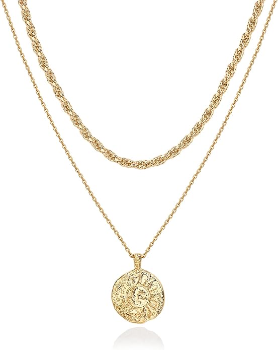 PAVOI 14K Gold Plated Layering Necklaces | Stylish Minimalist Design Pendant Necklaces | Bar, Circle, Lotus, Disc, Dog Tag, Horizontal Bar Pendants for Women