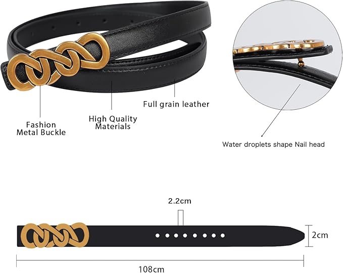 Women's Fashion Classic Metal Buckle Leather Belt with Jeans Dress