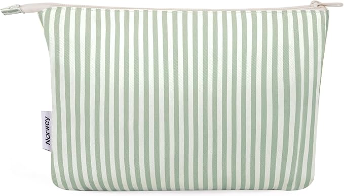 Narwey Small Striped Makeup Bag for Purse Travel Makeup Pouch Cosmetic Bag Zipper Pouch Bags for Women (Mint Green Stripe)
