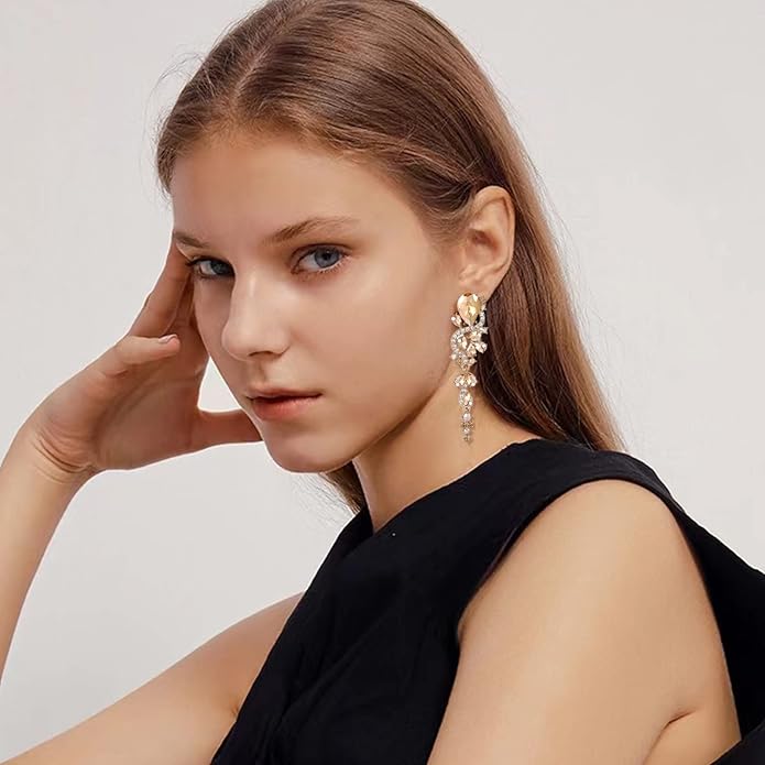 Fashion Rhinestone Statement Drop Dangle Earrings Long Colorful Crystal Bridal Wedding Teardrop Chandelier Earrings for Women Prom Pageant