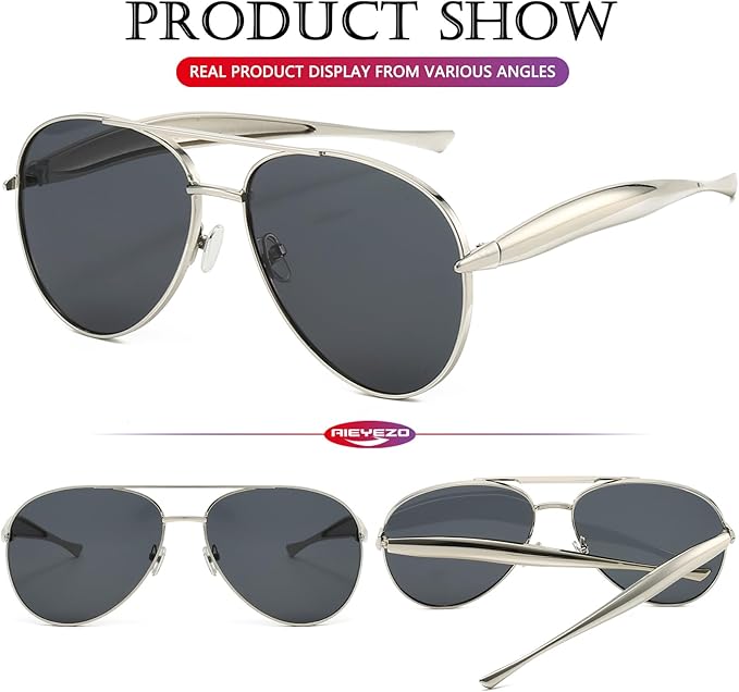 AIEYEZO Gold Aviator Sunglasses for Women Men Oversized Thick Frame Sun Glasses Fashion Retro Sardine Pilot Shades