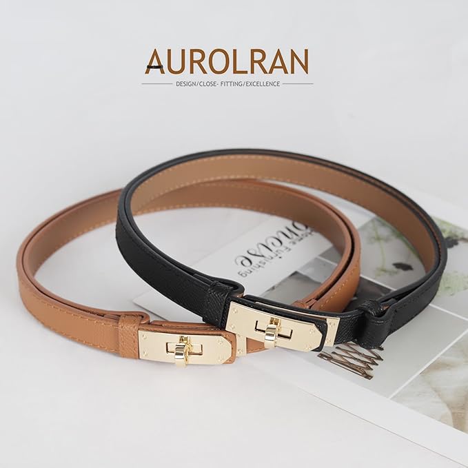 Women's Fashion Classic Metal Buckle Leather Belt with Jeans Dress