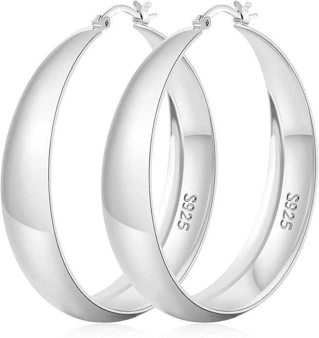 Senteria 12mm Wide Thick Hoop Earrings 925 Sterling Silver Hoop Earrings for Women Hypoallergenic 14K Real Gold Plated Hoops Large Earring Lightweight Chunky Hoops Earring for Women 25/30/40/50MM