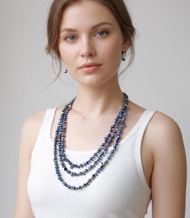 Layered Beaded Statement Necklace Multi Strand Crystal Beads Collar Necklace and Earring Sets for Women Fashion Costume Jewelry Set Gifts for Her