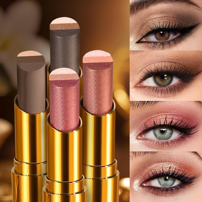 Eyeshadow Stick Makeup – Tri-Color Eye Shadow, Blendable Cream Glitter Eyeshadow Stick for Long-Wear Beauty Looks, Smudge-Resistant & Easy to Apply – Orange Brown Sparkle