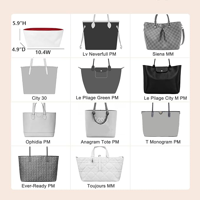 Doxo Upgraded Lv Neverfull PM Organizer Insert, Bag Organizer for Lv Neverfull Medium, Dupontpaper Lightweight & Waterproof Purse Insert Organizer with Multi-pockets(White-no zipper,PM)