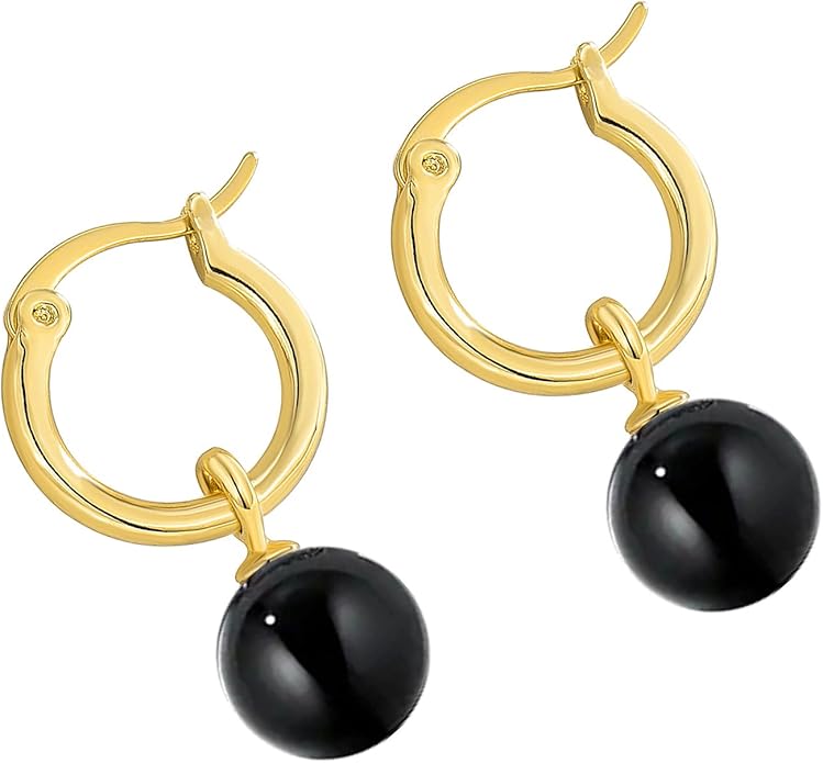 14K Gold/White Gold Plated Minimalist Pearl Hoop Earrings,Huggies Dangle Earrings Jewelry