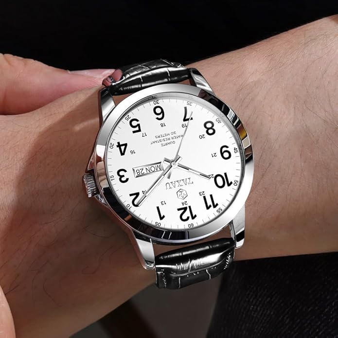 Watches for Men Luxury Analog Waterproof Classic Leather Large Face Simple Easy Read Quartz Minimalist Dress Day Date Quartz Mens Watches