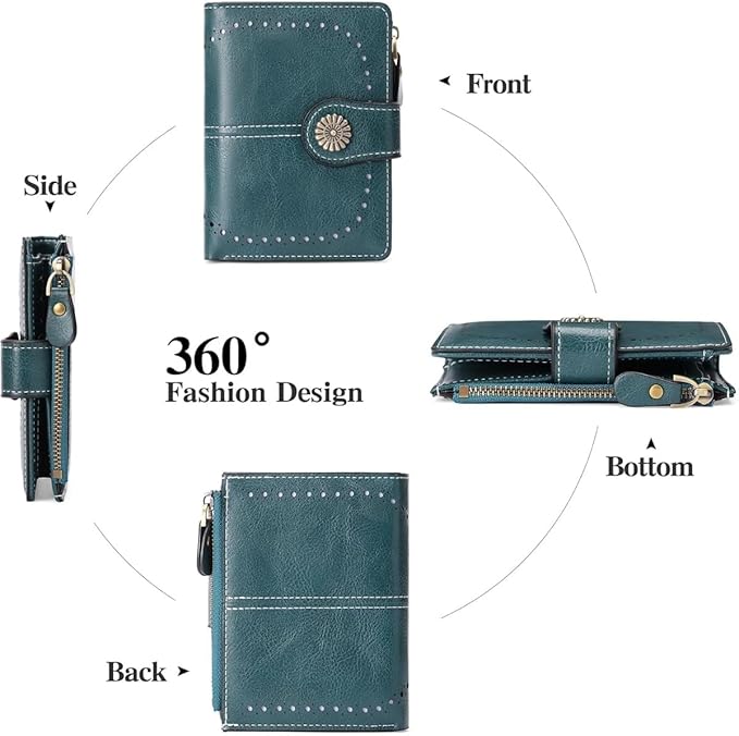 Premium Slim Genuine Leather Bifold Wallet for Women with Advanced RFID Blocking Technology and Zippered Coin Compartment (Blue)