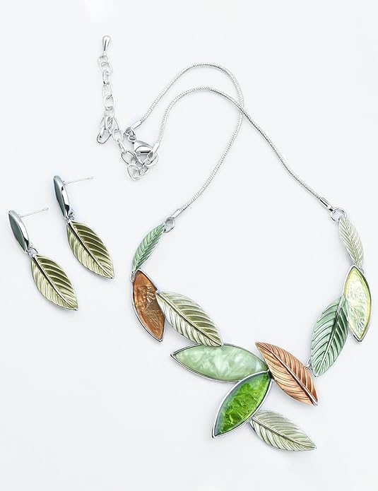 Vintage Statement Jewelry Set Leaf Floral Bohemian Boho Statement Necklace Earring Set Crystal Fashion Costume Jewelry