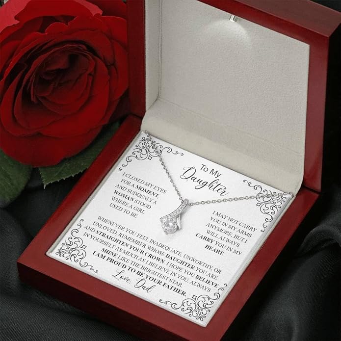 VIRAGIL To My Daughter Gift Necklace From Dad or Mom - Badass Daughter Jewelry With Heartfelt Message & Elegant Box