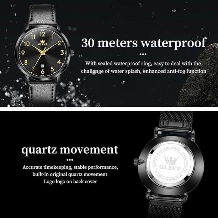 OLEVS Mens Watches, Casual Leather Watches for Men Easy to Read Quartz Number Watch with Date Waterproof Blue/Black/Silver Face Men's Wrist Watches…