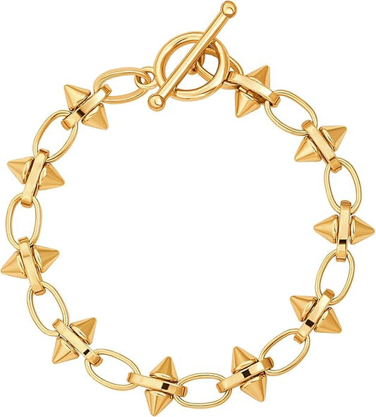 SOFYBJA 18k Gold Plated Personalized Chunky Cuban Oval Link Chain Bracelets for Men Toggle Rope Bracelet Jewelry for Women