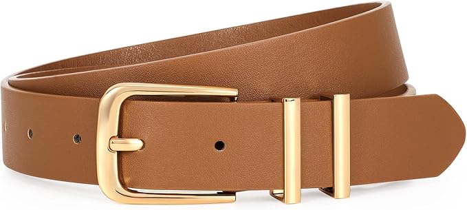 VONMELLI Women's Soft Faux Leather Belt for Jeans Pants Dress Fashion Ladies Waist Belt with Gold/Silvery Buckle