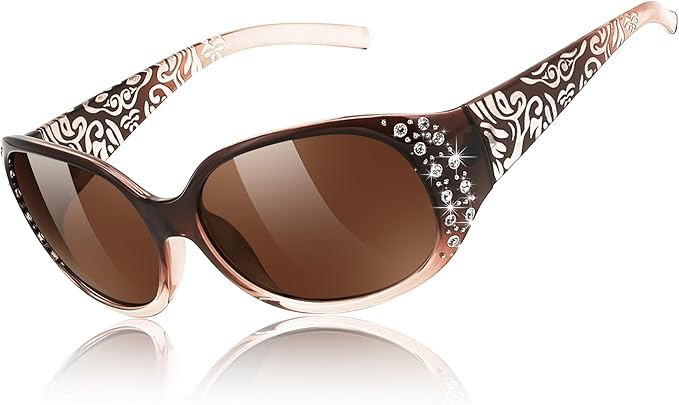 FEISEDY Women's Polarized Sunglasses Wrap Around Rhinestone Design Fashion Sunnies UV400 Protection B1091
