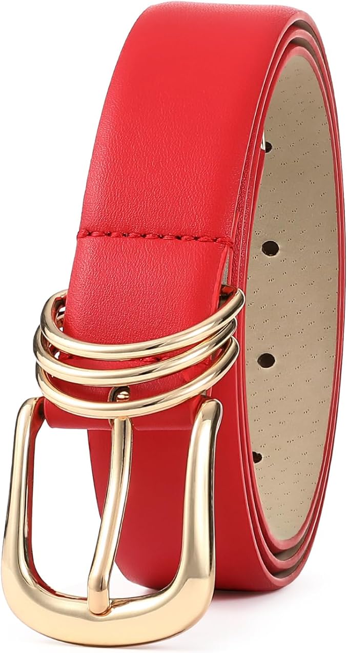 Women's Leather Belts with Gold Buckle Fashion Leather Waist Belt Elegant Ladies Belts for Jeans Dress & Casual Wear