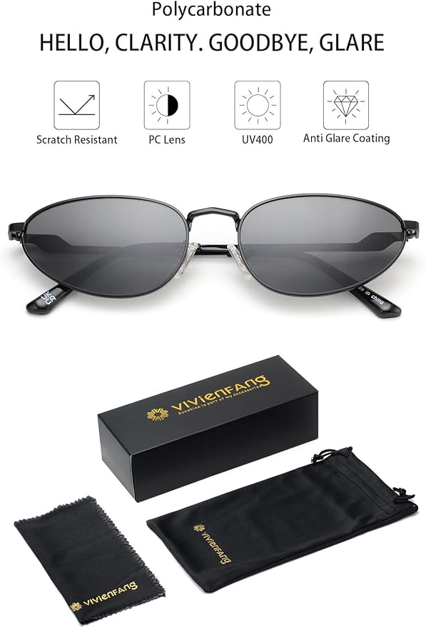 Retro Oval Sunglasses Womens Mens Trendy 2025, Fashion Y2K Narrow Oval Cat Eye Sun Glasses UV400 Protection VF2251