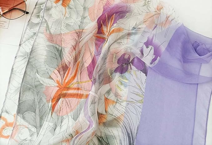 Pokeedioty Scarfs for Women Lightweight Fashion Scarves Elegant Floral Pattern Sheer Scarfs