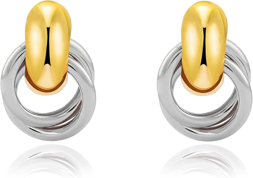 Chunky Small Knot Earrings Gold Silver Geometric Earrings for Women Dainty Gold and Silver Plated Dangle Drop Earrings Hypoallergenic and Lightweight Fashion Trendy Jewelry Gifts