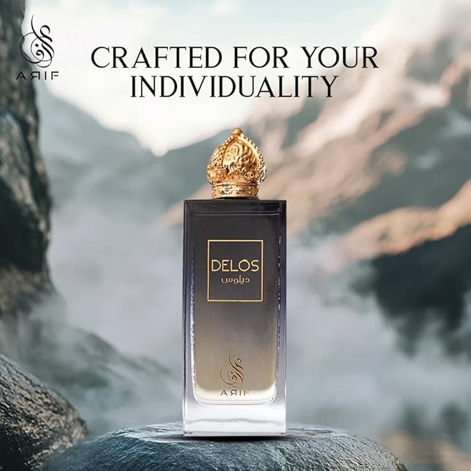 ARIF Delos Perfumes – Premium Woody Oriental Eau de Parfum for Men & Women – Cognac, Oak, Tonka Bean, Vanilla, Praline, Sandalwood – Long-Lasting Unisex Fragrance – 3.4 oz