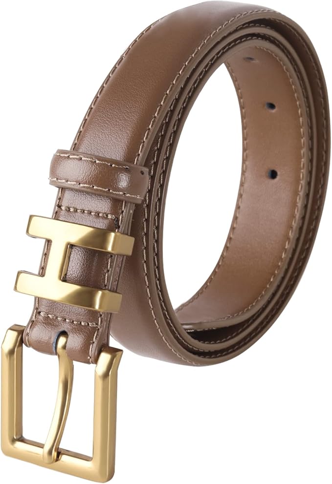 Women's Fashion Classic Metal Buckle Leather Belt with Jeans Dress
