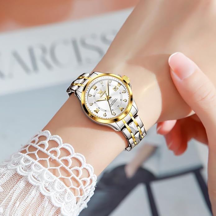 OLEVS Watch Women,Watches for Women,Luxury Casual Stainless Steel Women's Wrist Watches Classic Small Face Dress Analog Womens Watches with Date Easy to Read Waterproof Luminous Quartz Ladies Watches