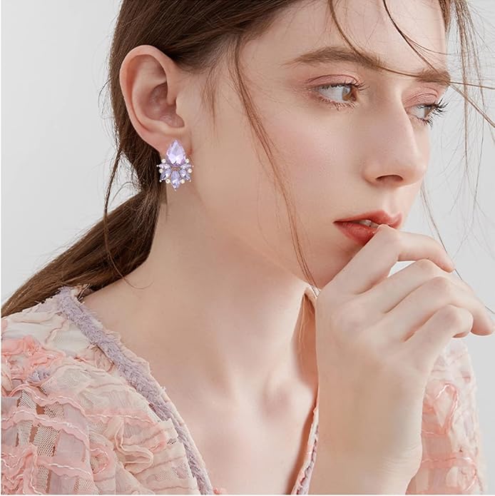 Vintage Rhinestone Earrings Fancy Crystal Cluster Drop Earrings Art Deco Earrings for Women